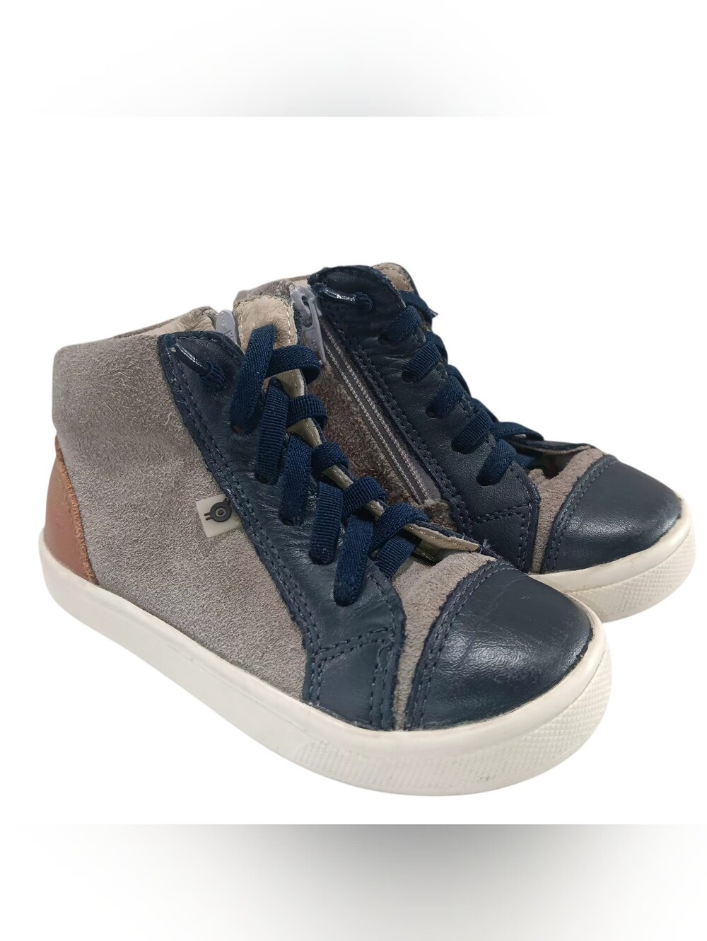 Old Soles Chukka Boots Boys US 8 EU Blue And Brown Leather Gray Suede Side Zip